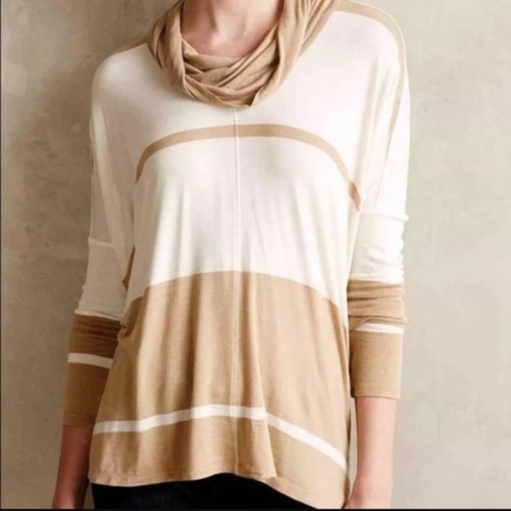 Anthro Bordeaux Colorblock Cowl Beige Boho Top S P - Picture 1 of 3
